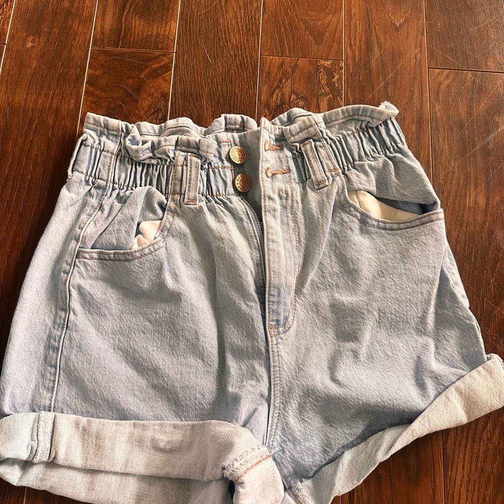 Garage Blue High Waist Paper-Bag Denim Shorts